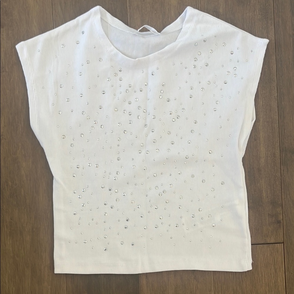 White Sleeveless Top with Rhinestone Accents never worn
